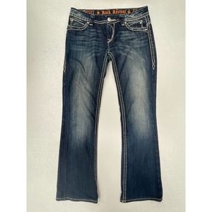 Rock Revival Johanna Boot Cut Jeans Sz 28 Flap Pocket Dark Wash